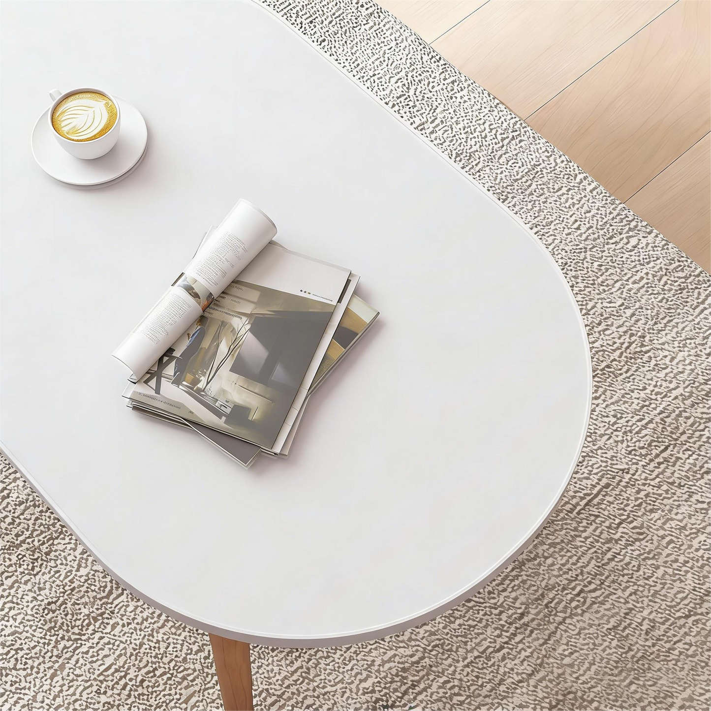 Minimalist Oval Coffee Table with Wooden Legs
