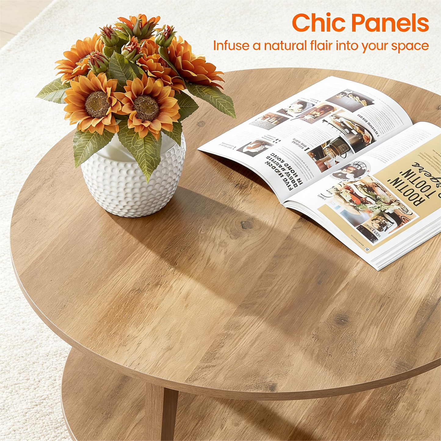 Dual-Tier Round Coffee Table – Natural Style for Living Spaces