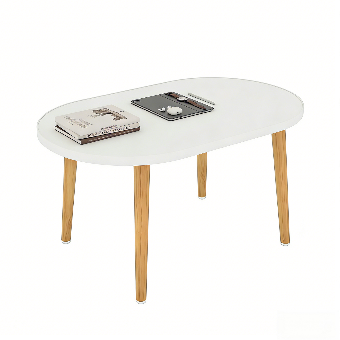 Minimalist Oval Coffee Table with Wooden Legs