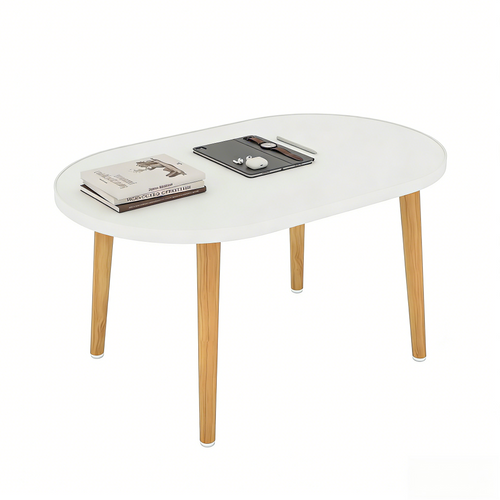 Minimalist Oval Coffee Table with Wooden Legs