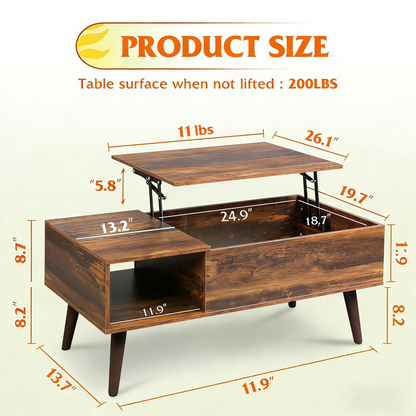Lift-Top Storage Coffee Table – 2-in-1 Multi-Functional Living Space Piece