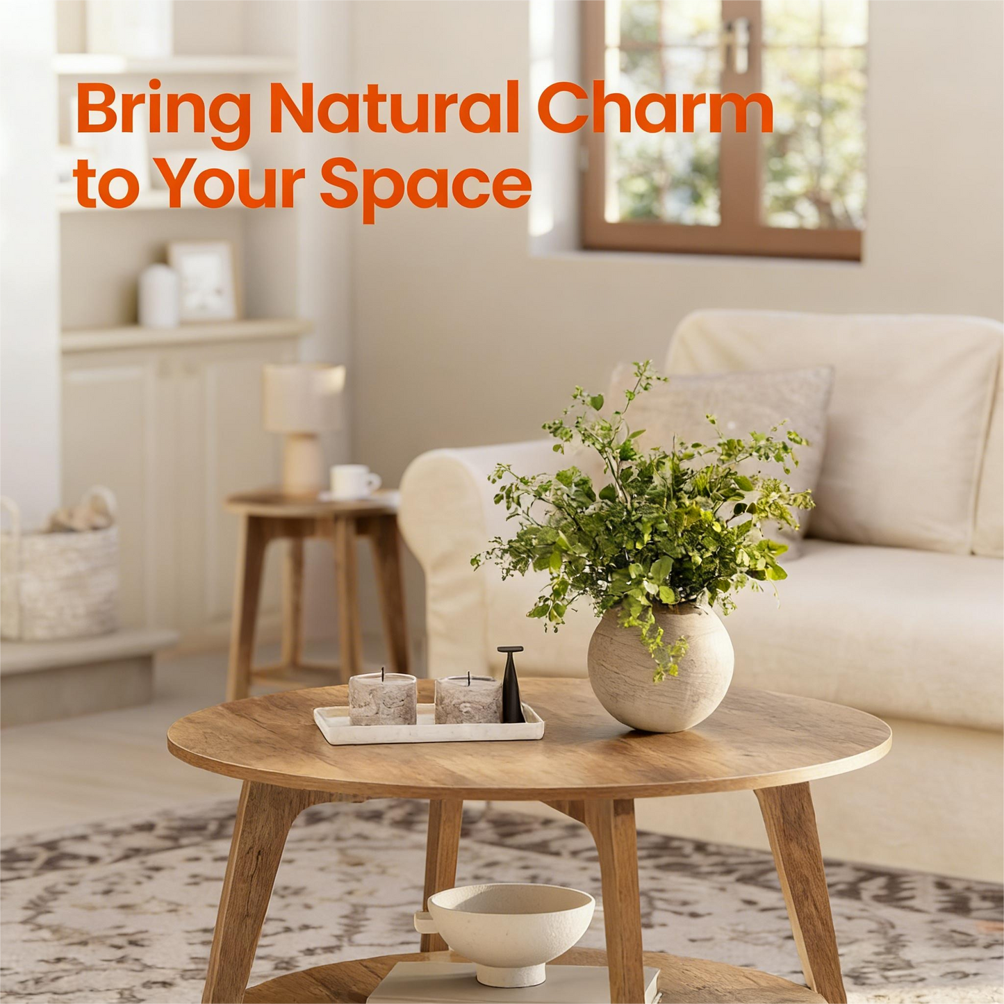 Dual-Tier Round Coffee Table – Natural Style for Living Spaces