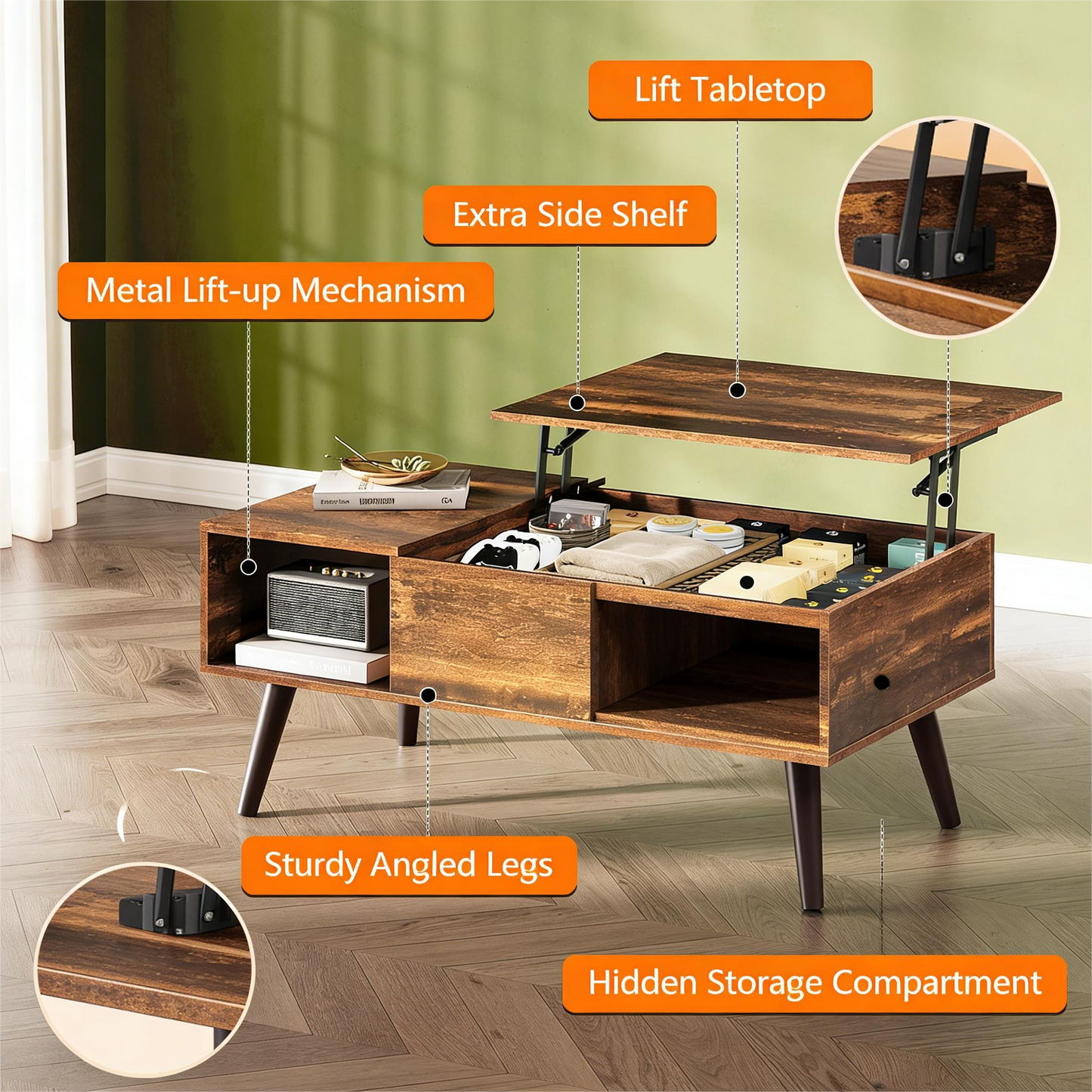 Lift-Top Storage Coffee Table – 2-in-1 Multi-Functional Living Space Piece