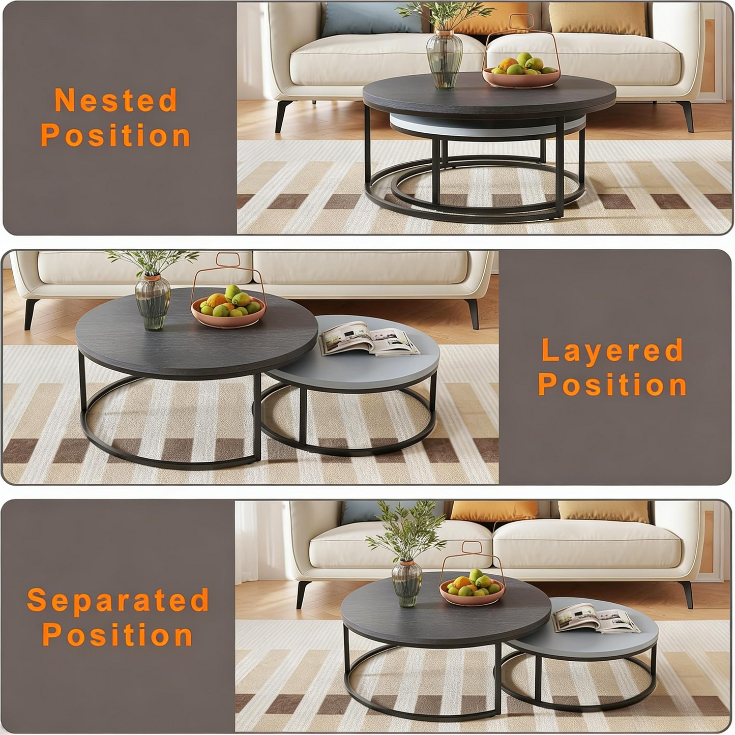 2-Piece Nested Round Coffee Table Set – Versatile Living Room Furniture