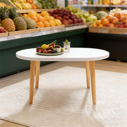 Minimalist Oval Coffee Table with Wooden Legs