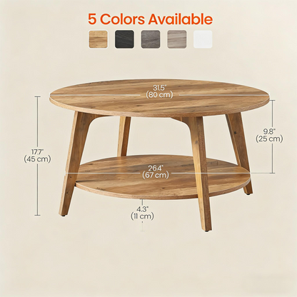 Dual-Tier Round Coffee Table – Natural Style for Living Spaces
