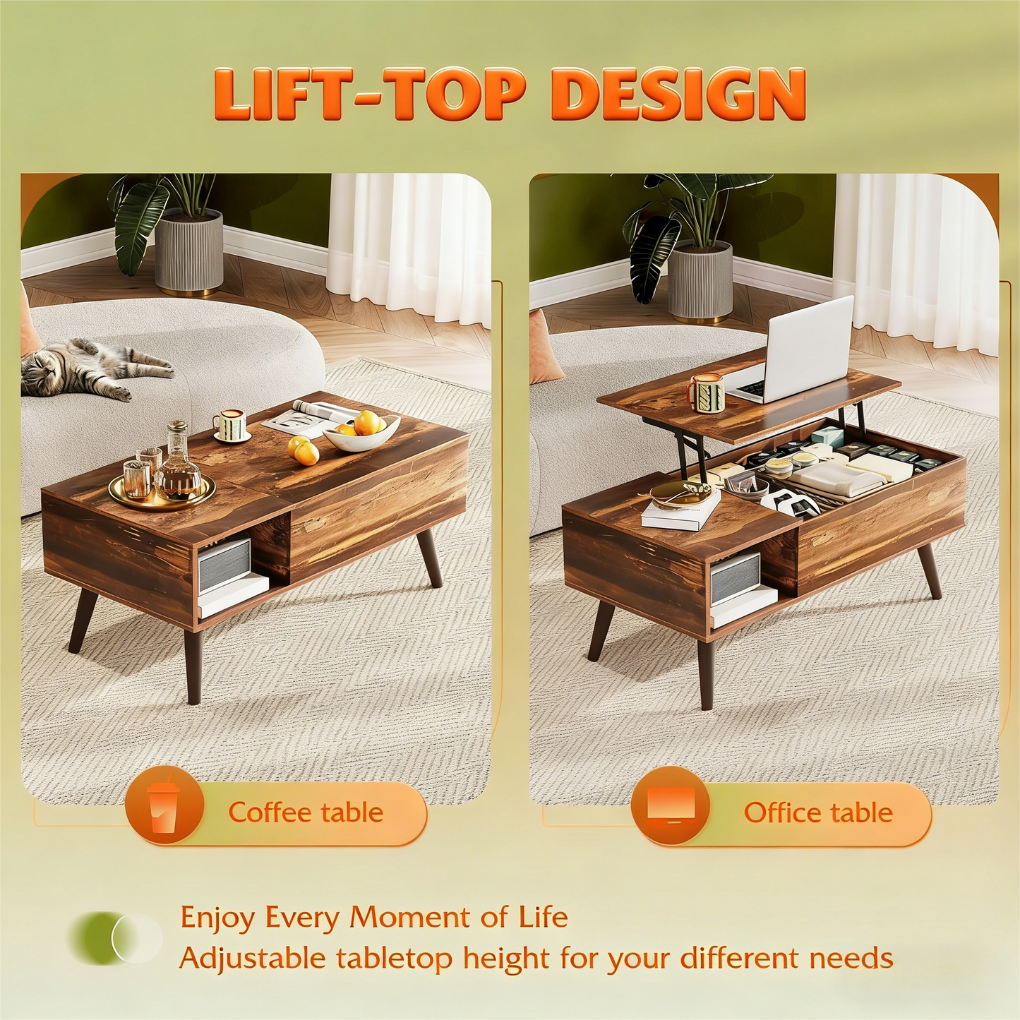 Lift-Top Storage Coffee Table – 2-in-1 Multi-Functional Living Space Piece