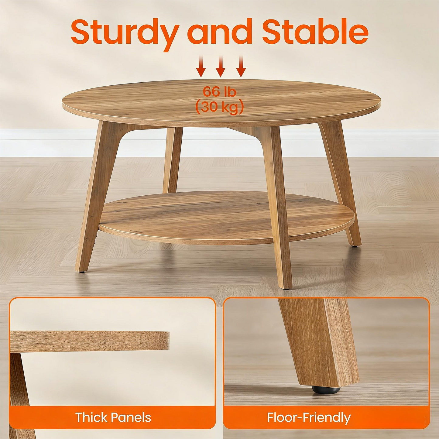 Dual-Tier Round Coffee Table – Natural Style for Living Spaces