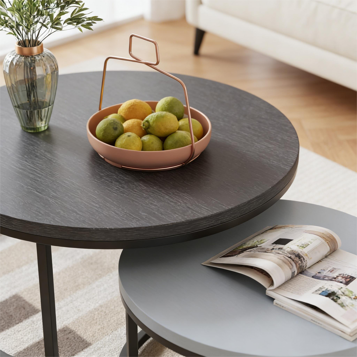 2-Piece Nested Round Coffee Table Set – Versatile Living Room Furniture