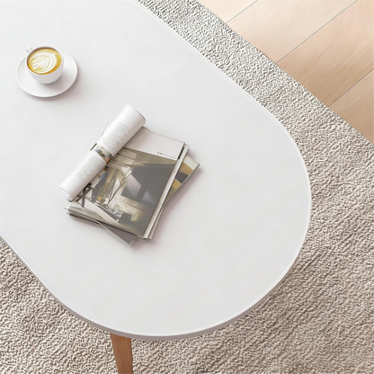 Minimalist Oval Coffee Table with Wooden Legs