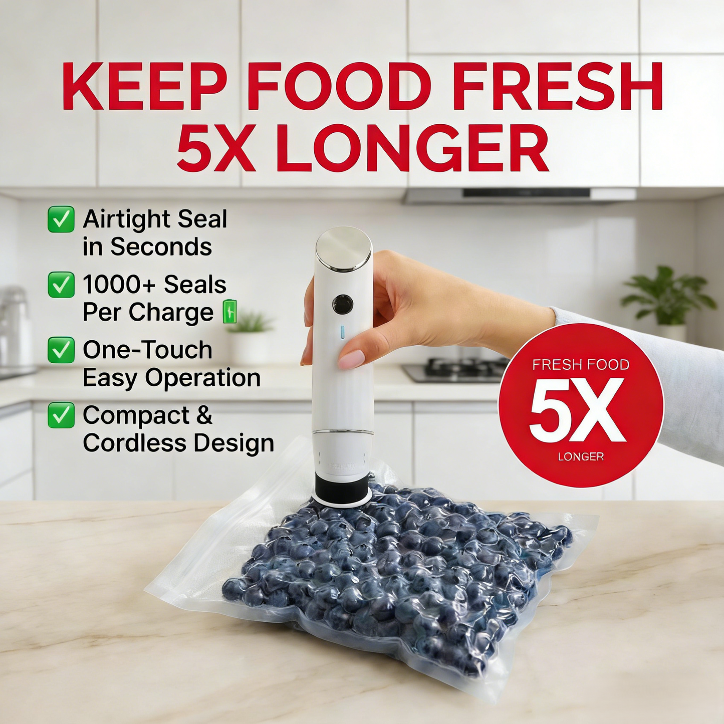 SealTech™ Vacuum Food Storage Bundle: Handheld Sealer + Glass Containers + Reusable Bags