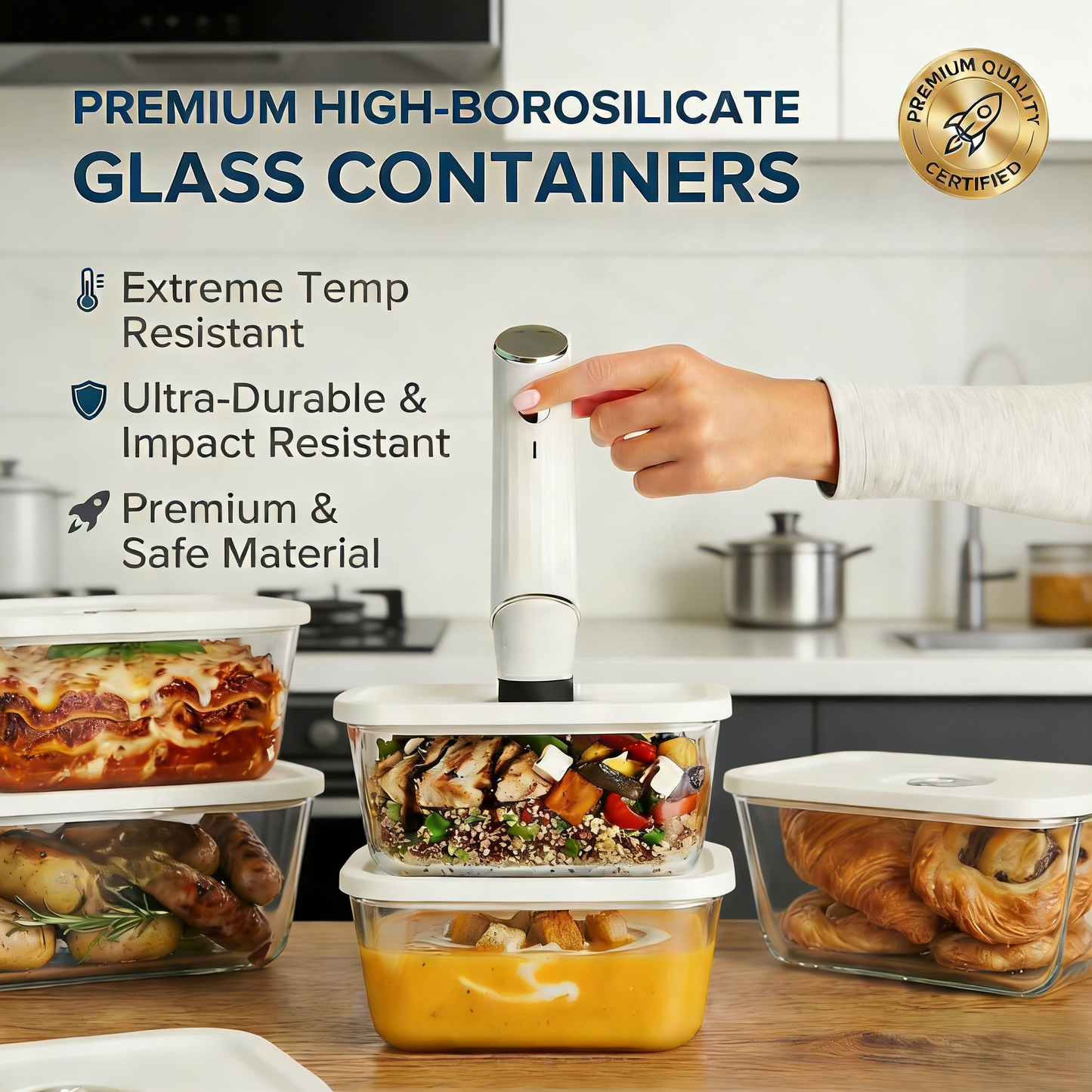 SealTech™ Vacuum Food Storage Bundle: Handheld Sealer + Glass Containers + Reusable Bags