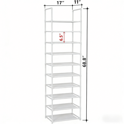 Tall 10-Tier Shoe Rack – Space-Saving Narrow Storage Shelf