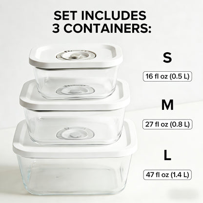 High-Quality Glass Vacuum Seal Food Storage Containers (3-Piece Set)